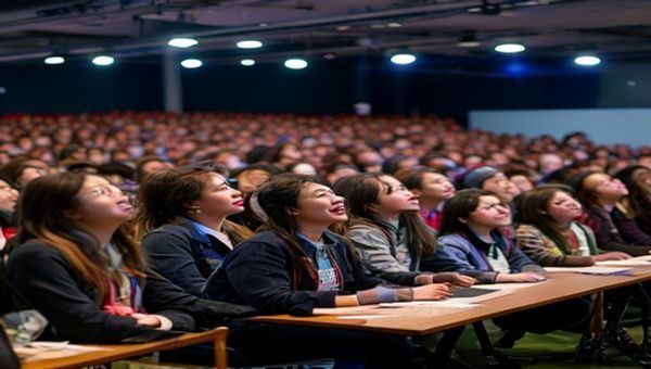 学生的妈妈平台专家团队在教育论坛上发表演讲，台下数百位妈妈认真聆听，专业学术氛围浓厚
